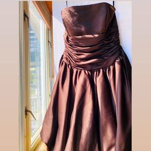 Strapless Beaded Eden Maids Bridesmaid Collection Dress; rich brown color